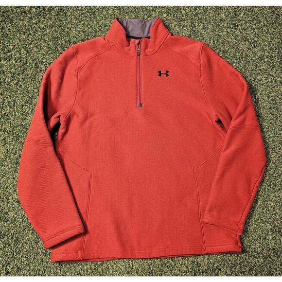 Under Armour Men's COLDGEAR Fleece 1/2 Zip Long Sleeve Sweatshirt Red/Orange XXL - Picture 1 of 5